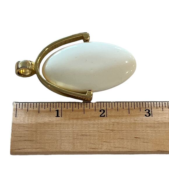 Vintage Acrylic White Oval Pendant Gold Tone Hardware 3 inch length - Picture 2 of 5